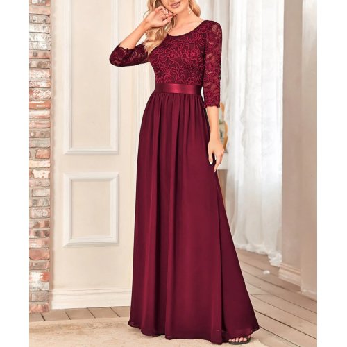 Elegant Round Neck A Line See-Through Lace Bridesmaid Dress