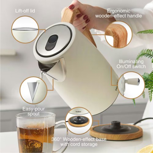 VonShef 3000W Kettle and 1500W Toaster Bundle Set Cream