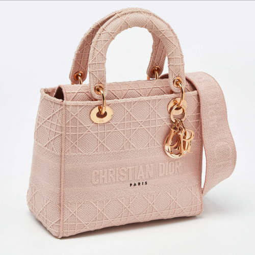 Dior Pink Cannage Embroidered Canvas Tote Bag                                                                                                                                                                                                                  