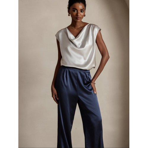  19Momme Silk Cowl Neck Sleeveless Top