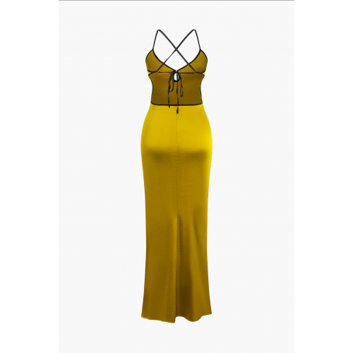 Contrast Cut Out Backless Tie Slip <span style='filter: blur(2.5px);'>****</span> Dress 
