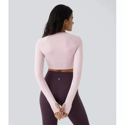 Solid Thumb Hole Cropped Yoga Sports Top