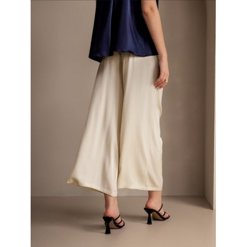 19Momme Silk Solid Color Casual Smooth Wide Leg Pants 