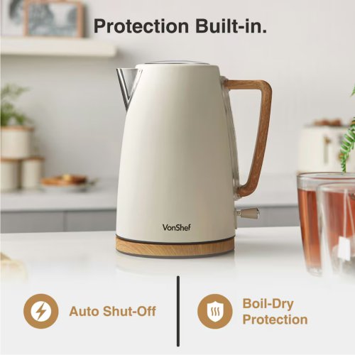 VonShef 3000W Kettle and 1500W Toaster Bundle Set Cream