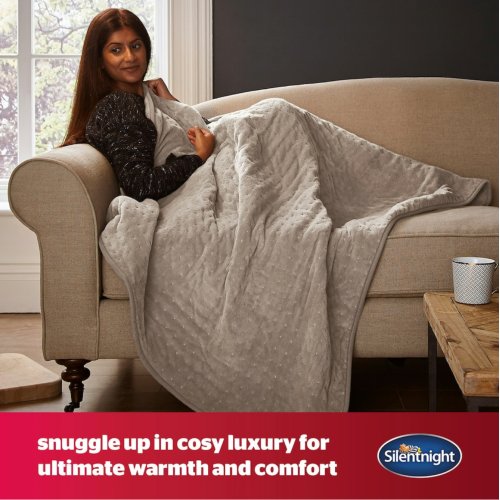 Silentnight Comfort Control Heated Throw Fleece Electric Blanket Fast Heat Up, Natural