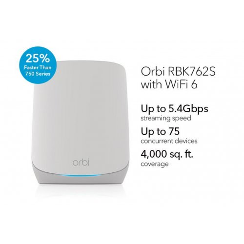 NETGEAR® Orbi™ Tri-band WiFi 6 Mesh System, 5.4Gbps, Router + 1 Satellite