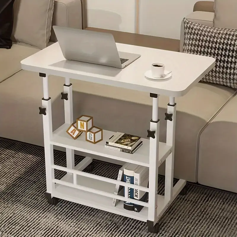Computer Table Height Adjustable Writing Study Desk with Wheels Notebook Laptop Stand Home Bedroom Dormitory Sofa Bed Side Lazy Table 2 Tier Bookshelf Display Rack 