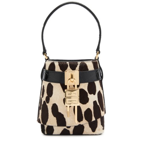  GIVENCHY Shark Lock micro leopard-print calf hair bucket bag 