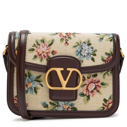  VALENTINO GARAVANI Floral-jacquard canvas and leather cross-body bag 