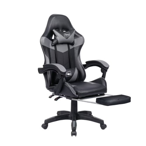 Grey/Black Massage Leather Gaming Chair with Footrest