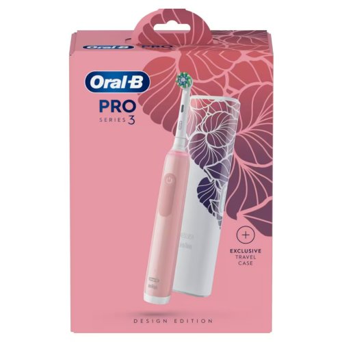 Oral-B Pro 3 3500 Pink Electric Toothbrush with Floral Art Travel Case