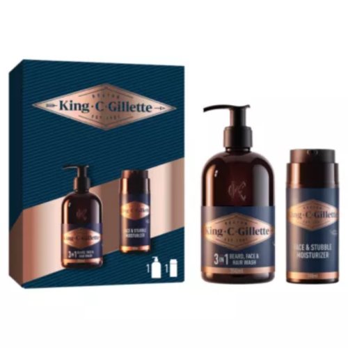 King C. Gillette King C. Beard Kit With 3in1 Beard, Face & Hair Wash+Face & Stubble Moisturiser