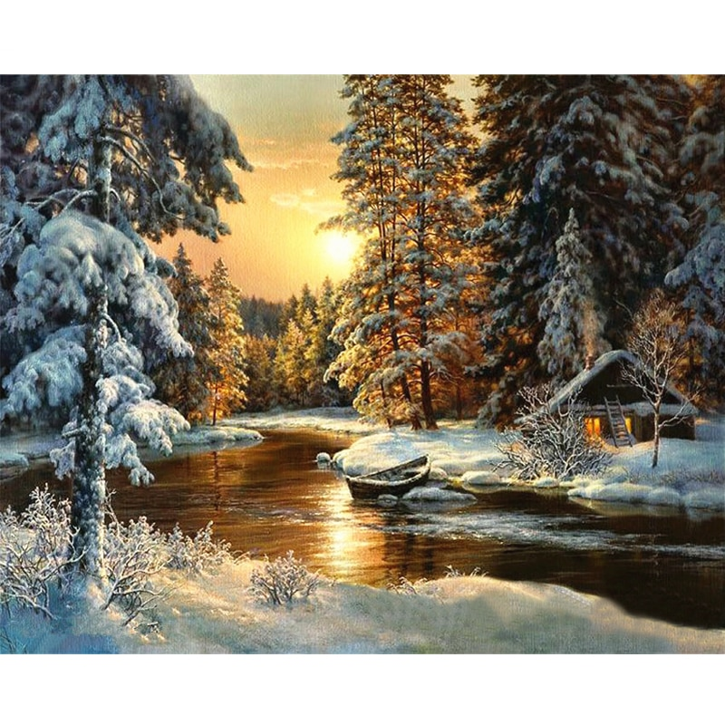 CHENISTORY Frame Snow Forest DIY Painting By Numbers Modern Wall Art Picture Coloring By Numbers Unique Gift Paint By Numbers