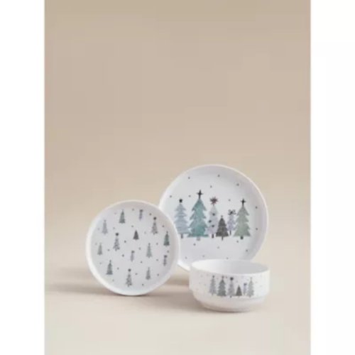 George Home White Christmas Trees Dinner Set - 12 Piece