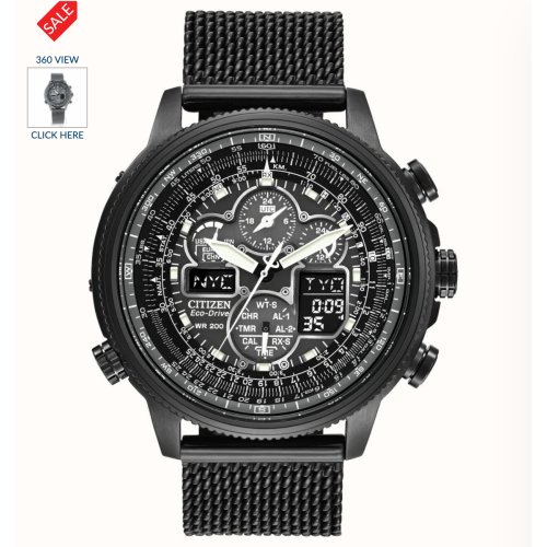 Citizen Navihawk A-T Black IP Plated Eco-Drive Radio Controlled