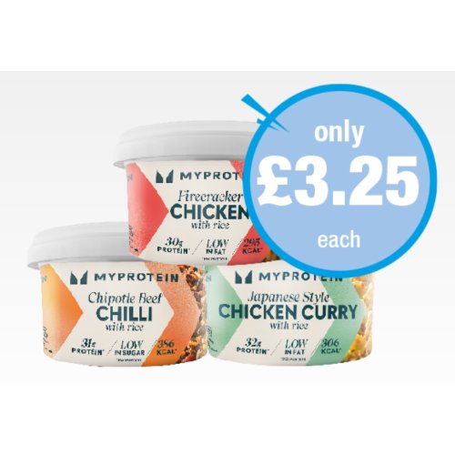 My Protein Firecracker Chicken, Chipotle Beef Chilli, Japanese Style Chicken Curry  310g/325g