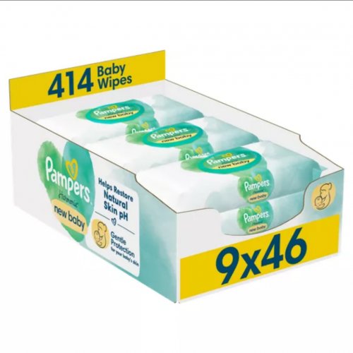 Pampers Harmonie New Baby Wipes Plastic Free 9 Packs = 414 Baby Wet Wipes