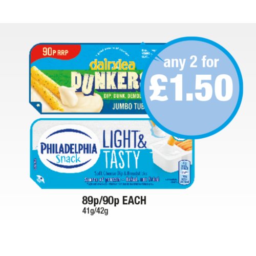Dairylea Dunkers Jumbo Tubes, Philadelphia Snack Light & Tasty  41g/42g