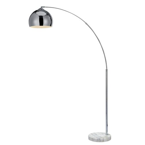 Teamson Home Arc Curved Standing Floor Lamp with Bell Shade & Marble Base - Chrome/White Marble