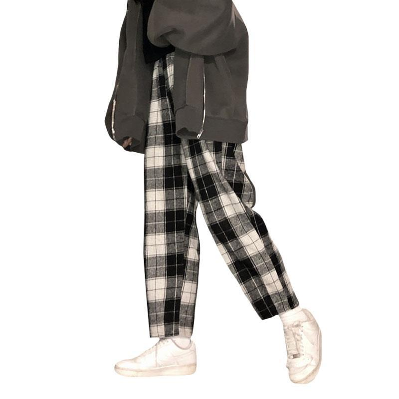 Black And White Grid Harajuku Plaid Pants For Women Trousers Streetwear Woman Harem Pants Autumn Ladies Causal Pants Plus Size