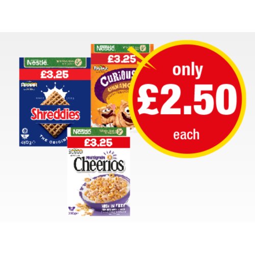 Shreddies, Curiously Cinnamon, Cheerios
