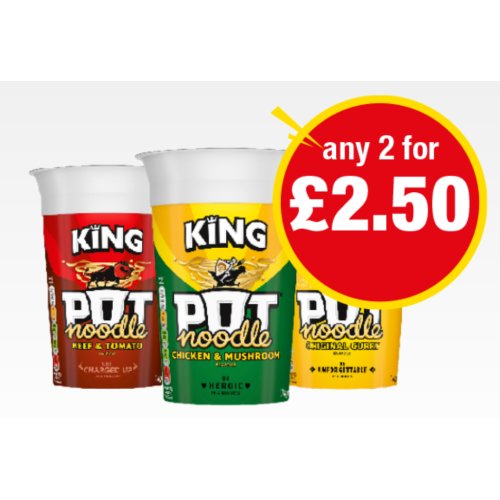 Pot Noodle King (83g–114g, varieties as stocked)