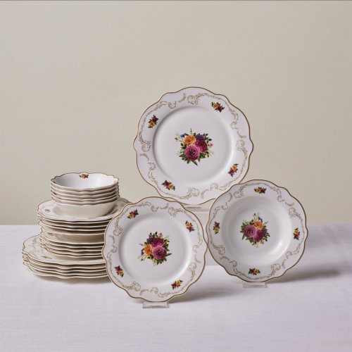 Karaca Forever Bone China Antique 24-Piece Dinner Set for 6 People, Multi