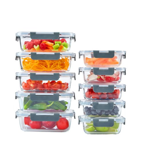 10 Glass Containers & 10 Lids Food Storage Set 10 Piece