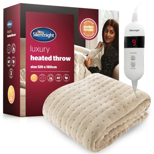 Silentnight Comfort Control Heated Throw Fleece Electric Blanket Fast Heat Up, Natural