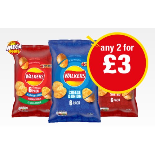Walkers Variety Pack Classic, Cheese & Onion, Ready Salted  6 Pack