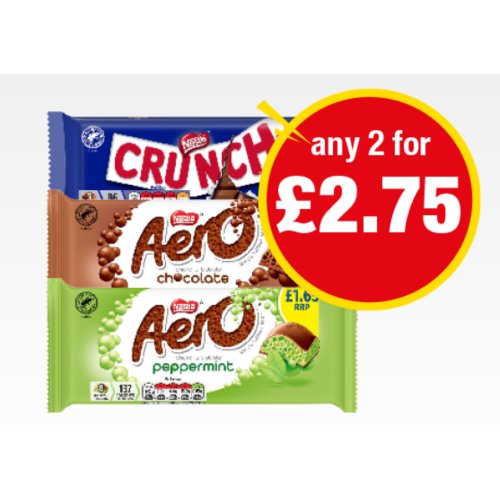 Crunch, Aero Chocolate, Peppermint  90g, 99g, 100g